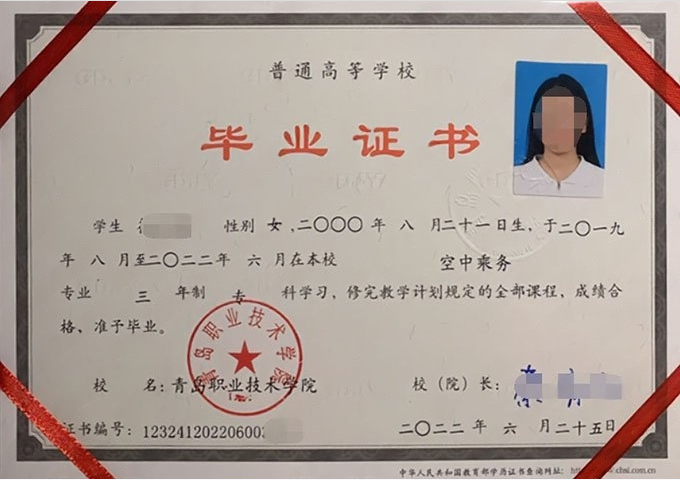 嵩县青岛职业技术学院毕业证样本图片