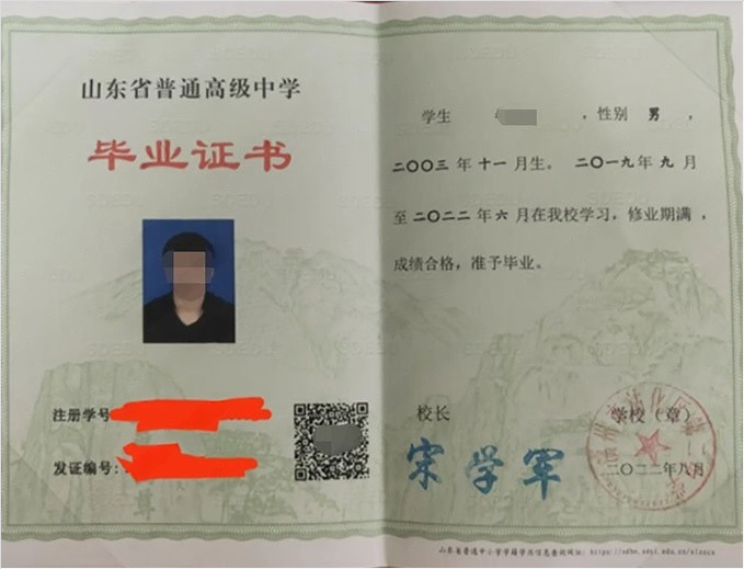 嵩县滨州市沾化区第二中学高中毕业证样本图片